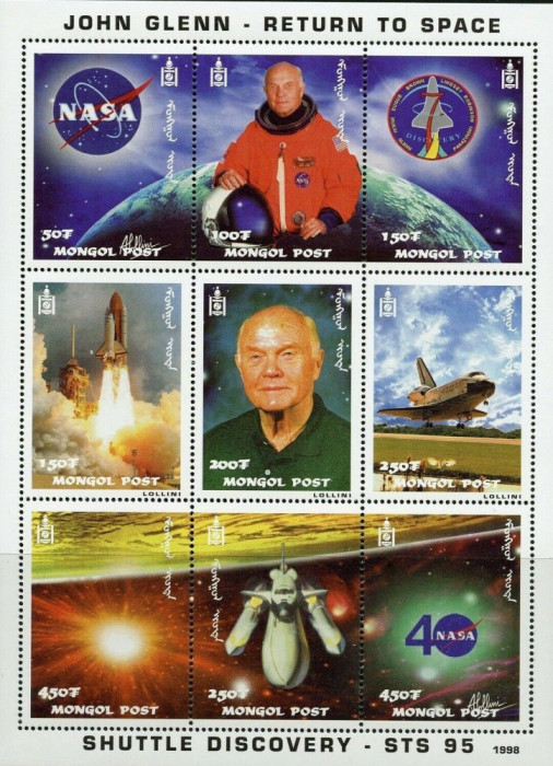 MONGOLIA 1998 SPATIU COSMOS J. GLENN DISCOVERY