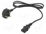 Cablu alimentare POS 3x0,75mm&sup2; H03VV-F IEC C13 mamă - BS 1363 (G) mufă, 1,2m negru