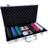 (DL) Set de Poker Complex cu 300 de jetoane, 2 seturi carti, 5 zaruri, in servieta aluminiu Household NewTrend