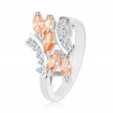 Inel lucios argintiu, bobițe portocalii, zirconii transparente - Marime inel: 57