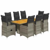 Cumpara ieftin Set bistro de gradina cu perne, 9 piese, gri, poliratan