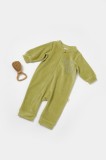 Salopeta Elefant Maneca Lunga Bumbac Organic BabyCosy Verde Marime 12-18 Luni