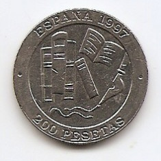 Spania 200 Pesetas 1997 - (Jacinto Benavente) Cupru-nichel, 25.5 mm KM-986