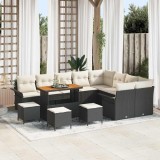 Set Canapea Grădină 13 Piese și Perne Negru Rattan Polimeri Acacia