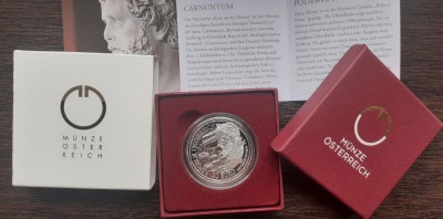 MONEDA DIN ARGINT AUSTRIA IN CUTIE SI CERTIFICAT - 20 EURO 2011 CARNUNTUM, PROOF foto