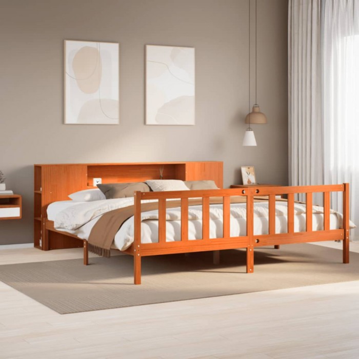vidaXL Pat cu bibliotecă fără saltea maro 180x200 cm lemn masiv de pin 3321674