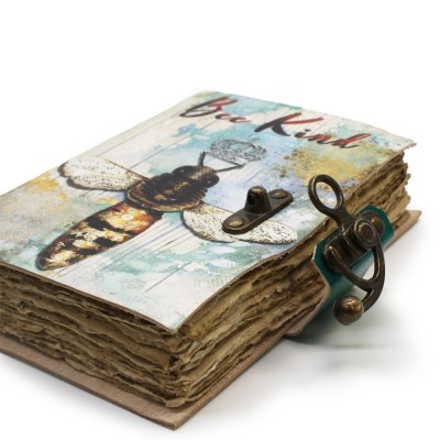 Agenda Jurnal din piele vintage cu imprimeu albina si mesaj, margini zimtate foto