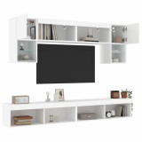 VidaXL Unități de perete TV cu LED-uri, 6 piese, alb, lemn prelucrat