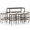 VidaXL Set mobilier bar de grădină cu perne, 9 piese, maro, poliratan