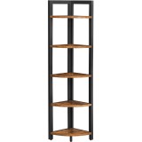 VASAGLE Biblioteca de colt cu 5 etaje, cadru metalic, 150x30x30cm, stil industrial maro rustic si negru Household NewTrend