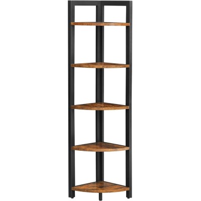 VASAGLE Biblioteca de colt cu 5 etaje, cadru metalic, 150x30x30cm, stil industrial maro rustic si negru Household NewTrend foto
