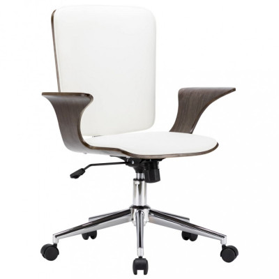 Scaun de birou rotativ, alb, piele ecologică și lemn curbat foto