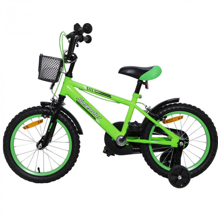Bicicleta pentru copii Splendor, 18 inch, roti ajutatoare incluse, Verde/Negru