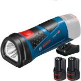Bosch GLI PocketLED + 1600A019R8 - Lampa + Set 2 acumulatori si incarcator Li-Ion 12 V 2 Ah