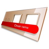 Panou din sticla Livolo VL-P702/E/E-6A, auriu, pentru 1 x intrerupator dublu cu touch + 2 x rama priza simpla