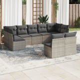vidaXL Set canapele de grădină, 9 piese, cu perne, gri, poliratan 3249989