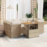 vidaXL Set canapele de grădină, 7 piese, cu perne, bej, poliratan
