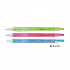 Set 12 Creioane Mecanice DACO Colorain, Mina de 0.7 mm, Radiera Inclusa, Corp Diverse Culori din Plastic, Creioane Mecanice, Creion Mecanic cu Mina, C