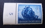 Germania Reich 1944 Ziua Forțelor Armate Motocicletă Militară cu Ataș 4+3pf Margine de Coală cu Cifră MNH Neștampilat - TG1