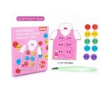 Kit Educational pentru a Invata sa Coase Nasturi, Joc din lemn de Snuruit, Roz, + 3 ani