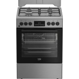 Aragaz Beko FBSM62320TXD, 4 arzatoare, Gaz + Electric, 60 cm, Grill, argintiu