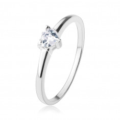 Inel de logodna, zirconiu in forma de inima, transparent, argint 925 - Marime inel: 54 foto
