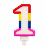 Cumpara ieftin Lumanare tort cifra 1 multicolora cu sclipici, rosu, galben, albastru si roz, pentru aniversari, cu suport inferior pentru fixare