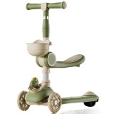 Trotineta Multifunctionala 3 in 1, Flippy, pentru Copii, 1-7 Ani, cu Lumini si Muzica, Reglabil 360, Pliere Usoara, Reglarea Inaltimii, Model Dinozaur