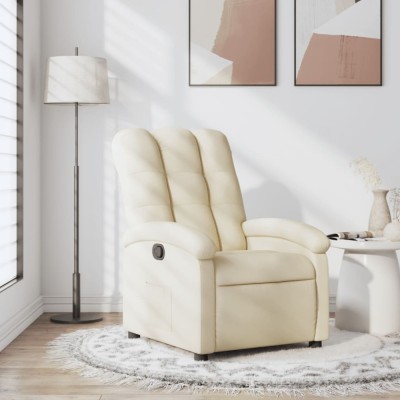 vidaXL Fotoliu rabatabil, crem, material textil foto