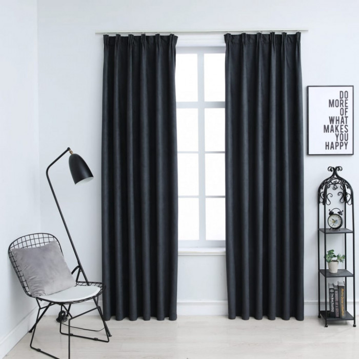 vidaXL Draperii opace cu c&acirc;rlige, 2 buc., antracit, 140 x 175 cm