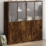 Cumpara ieftin Bibliotecă cu uși stejar fumuriu 136x37x142 cm lemn compozit