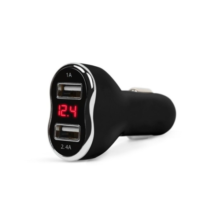 Incarcator bricheta auto telefon, 2 x USB cu voltmetru, Negru