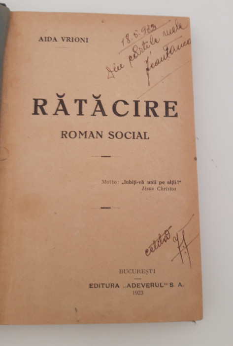 Carte veche 1923 Aida Vrioni Ratacire