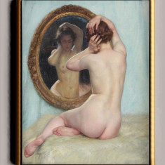 Tablou pictat manual Nud femeie in oglinda Tablouri pictate manual ulei 50x70cm
