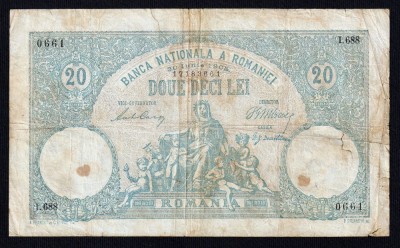 ROMANIA - 20 lei - IUNIE 1905 . Data mai rara de emisie, stare buna foto