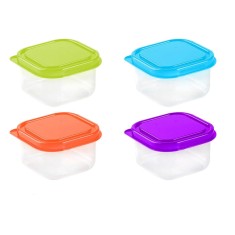 Set 4 caserole pentru alimente cu capac Baosroy, 5.5 x 5.5 x 3.5 cm, plastic