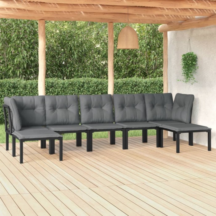 Gossi set mobilier de gradina, 7 piese, negru si gri, poliratan