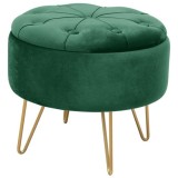 Cumpara ieftin Taburet, rotund, cu spatiu depozitare, catifea, verde, max 80 kg, 38x30 cm, Caro, Akord
