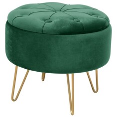 Taburet, rotund, cu spatiu depozitare, catifea, verde, max 80 kg, 38x30 cm, Caro, Akord GartenVIP DiyLine