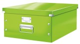 Cutie depozitare Leitz WOW Click &amp; Store, carton laminat, partial reciclat, pliabila, cu capac si maner, 36x20x48 cm, verde