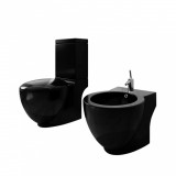 VidaXL Set de toaletă &amp; bideu, negru, ceramică