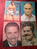 4 Ilustrate - Mari Artisti ai Cinematografiei :JP Belmondo , Kirk Douglas , Omar Sharif , Louis de Funes - Ed. ACIN Casa Filmului Romania