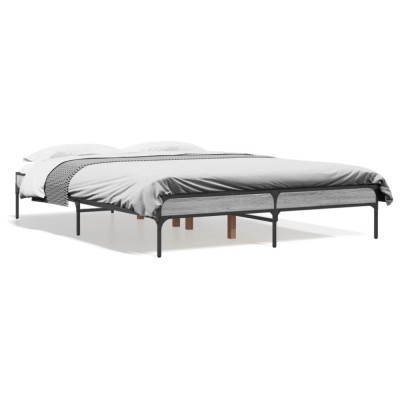 vidaXL Cadru de pat, gri sonoma, 120x190 cm, lemn prelucrat și metal foto