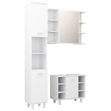 Cumpara ieftin Set mobilier de baie, 3 piese, alb, lemn prelucrat