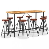 Set de bar 9 piese lemn masiv de acacia piele naturală și p&acirc;nză