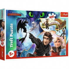 Puzzle Trefl 100 pe tarmul dragonilor foto