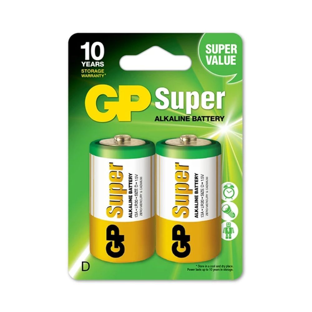 Set 2 Baterii Alcaline D, Tip R20, GP Super, Baterii Tip D, Baterii D ...