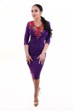 V854-11 Rochie eleganta stil vintage cu broderie florala colorata, L, XL