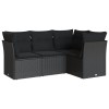 Set mobilier de gradina cu perne, 4 piese, negru, poliratan
