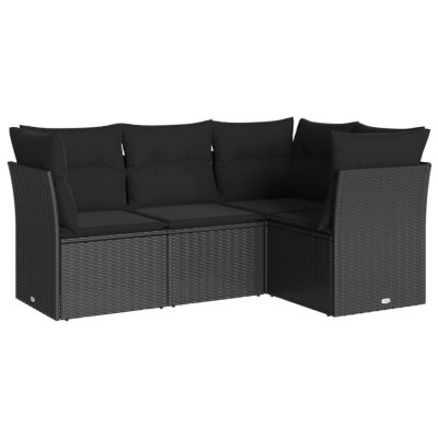 Set mobilier de gradina cu perne, 4 piese, negru, poliratan foto